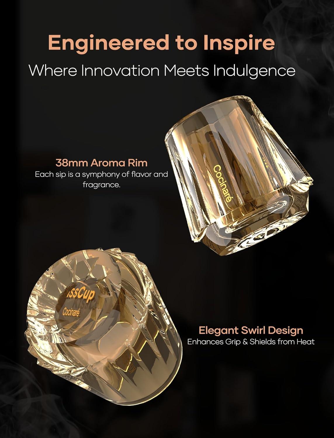image:imageCocinare KissCup Crystal Espresso Cup 15oz Demitasse Cup for Espresso Pourover coffee amp Tea Haze Gray Crystal CollectionAmber Glow