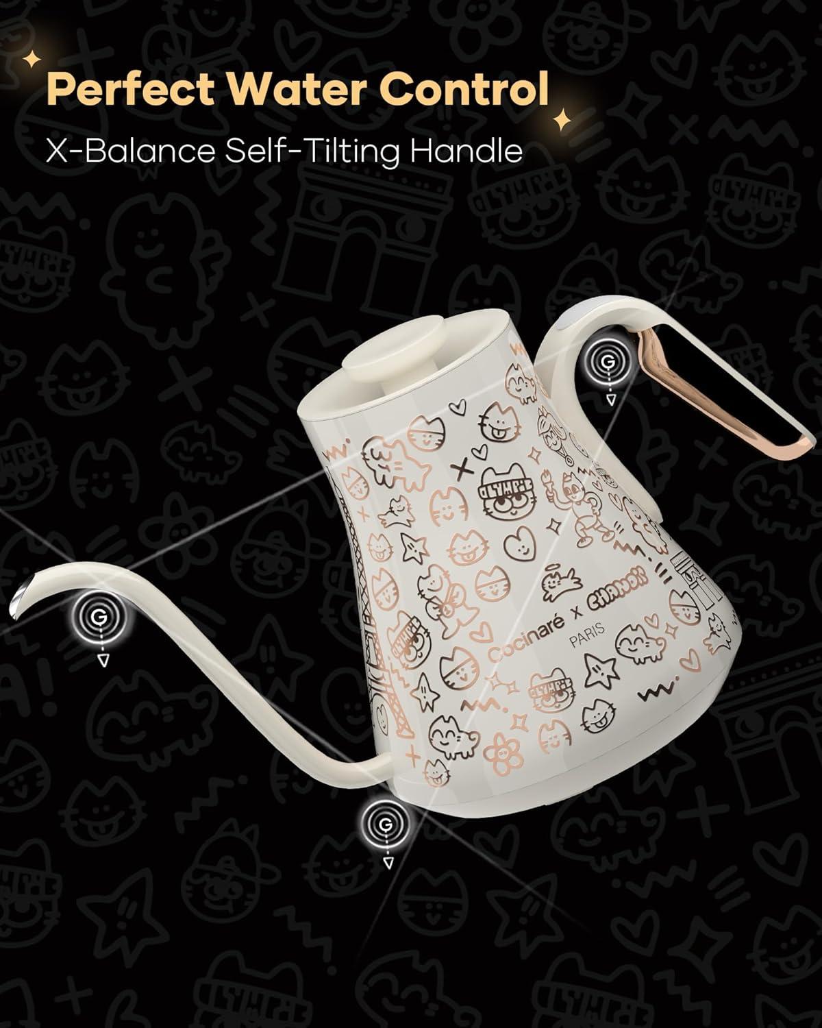 image:imageCocinare x Chanoir Collab Collection Chanior Black Gooseneck Electric Kettle 05 Precise Temperature Control for PourOver Coffee amp Tea Quick Heating 1500W Stainless Steel Interior 09LChanoir White