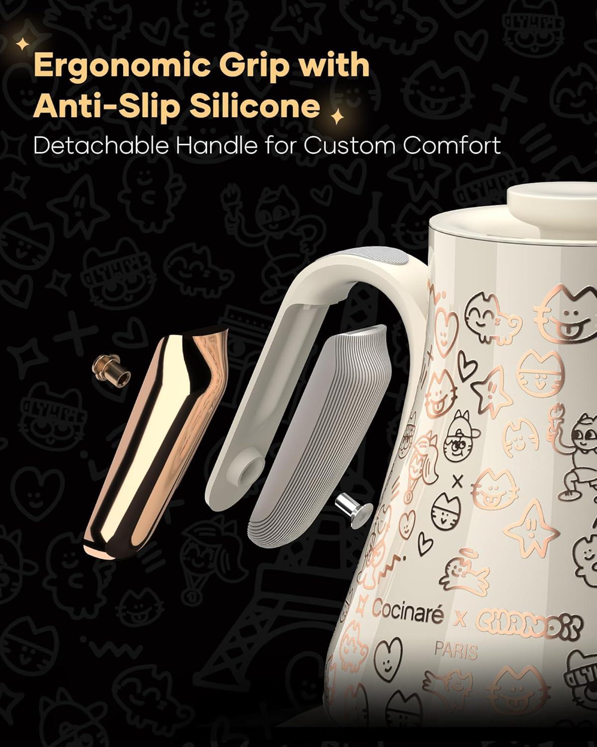 image:imageCocinare x Chanoir Collab Collection Chanior Black Gooseneck Electric Kettle 05 Precise Temperature Control for PourOver Coffee amp Tea Quick Heating 1500W Stainless Steel Interior 09LChanoir White