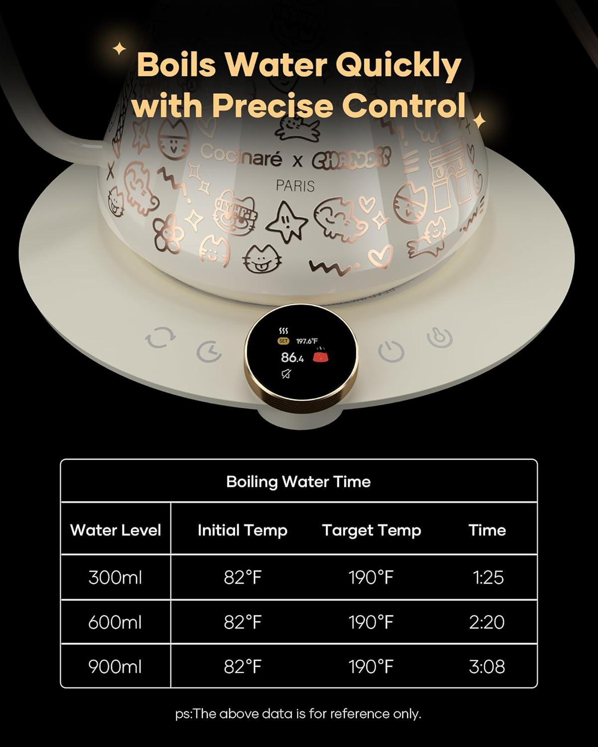image:imageCocinare x Chanoir Collab Collection Chanior Black Gooseneck Electric Kettle 05 Precise Temperature Control for PourOver Coffee amp Tea Quick Heating 1500W Stainless Steel Interior 09LChanoir White