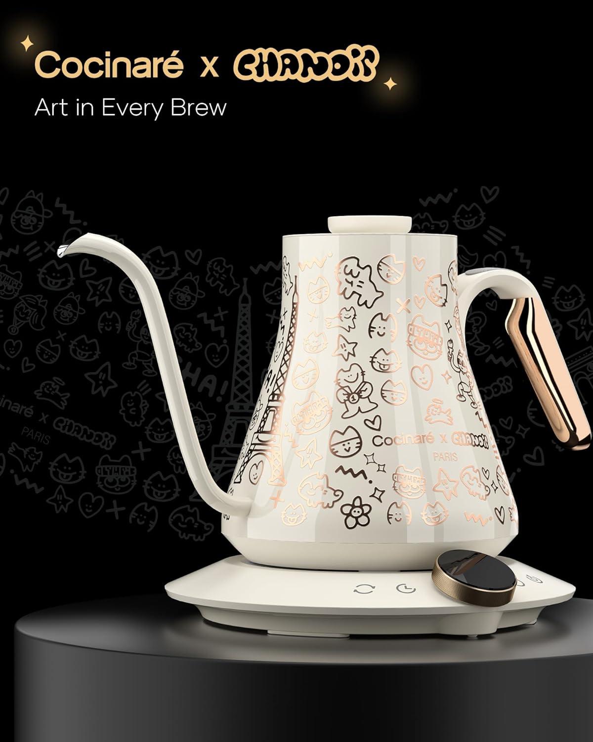 image:imageCocinare x Chanoir Collab Collection Chanior Black Gooseneck Electric Kettle 05 Precise Temperature Control for PourOver Coffee amp Tea Quick Heating 1500W Stainless Steel Interior 09LChanoir White