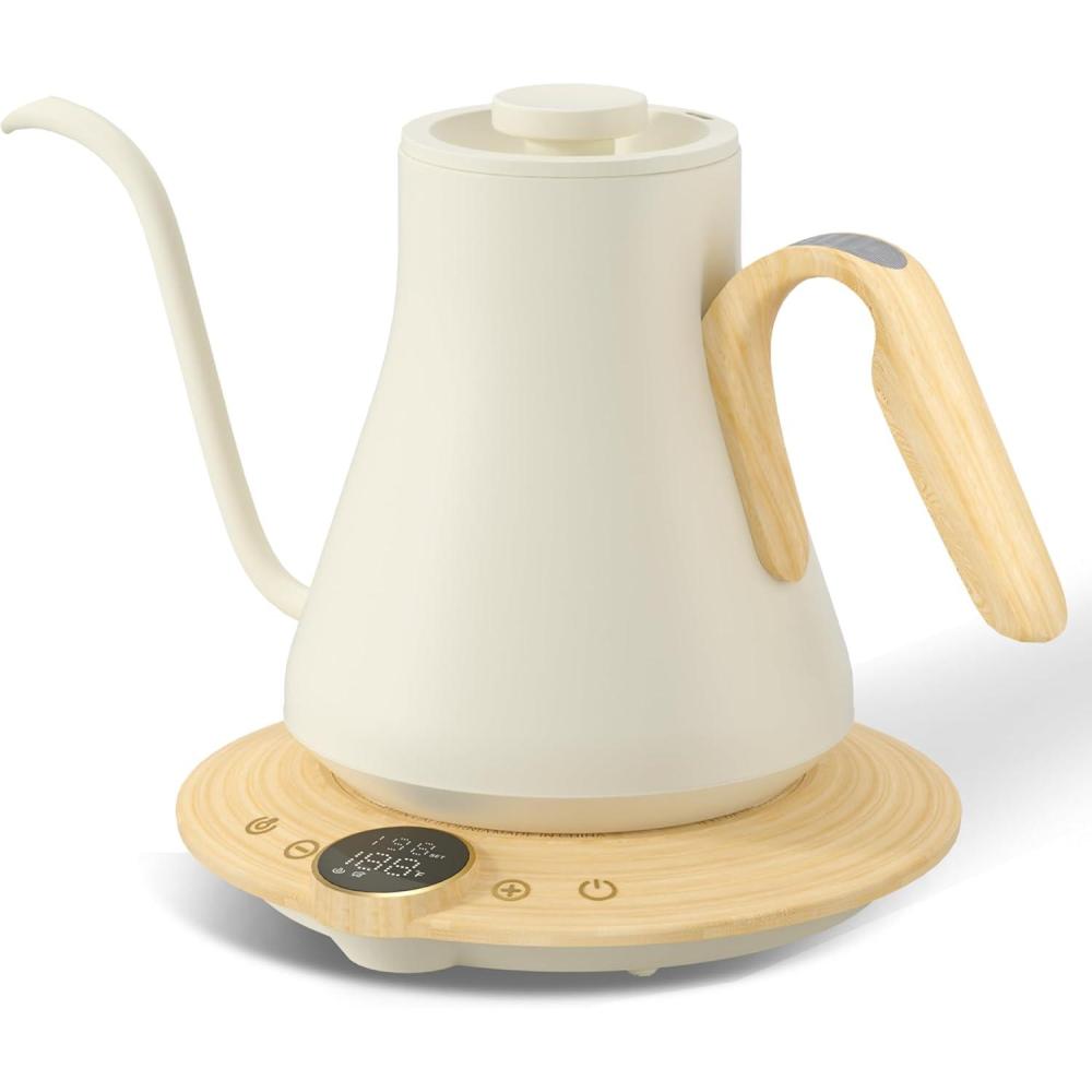 image:imageCocinare Gooseneck Electric Kettle 1F Precise Temperature Control 1500W Fast Heating Pour Over Coffee amp Tea Kettle with Brew Timer amp Keep Warm Stainless Steel 09L Soulages BlackWhite Maple