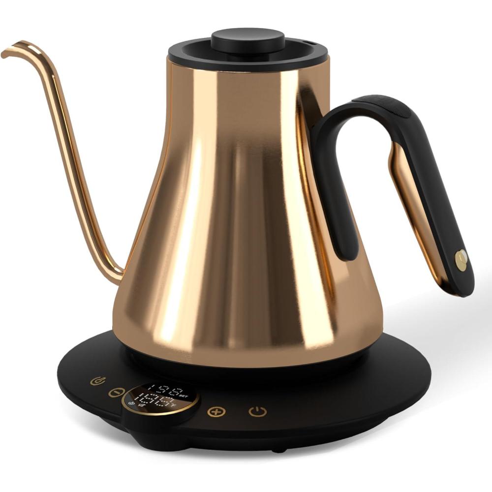 image:imageCocinare Gooseneck Electric Kettle 1F Precise Temperature Control 1500W Fast Heating Pour Over Coffee amp Tea Kettle with Brew Timer amp Keep Warm Stainless Steel 09L Soulages BlackGustav Gold
