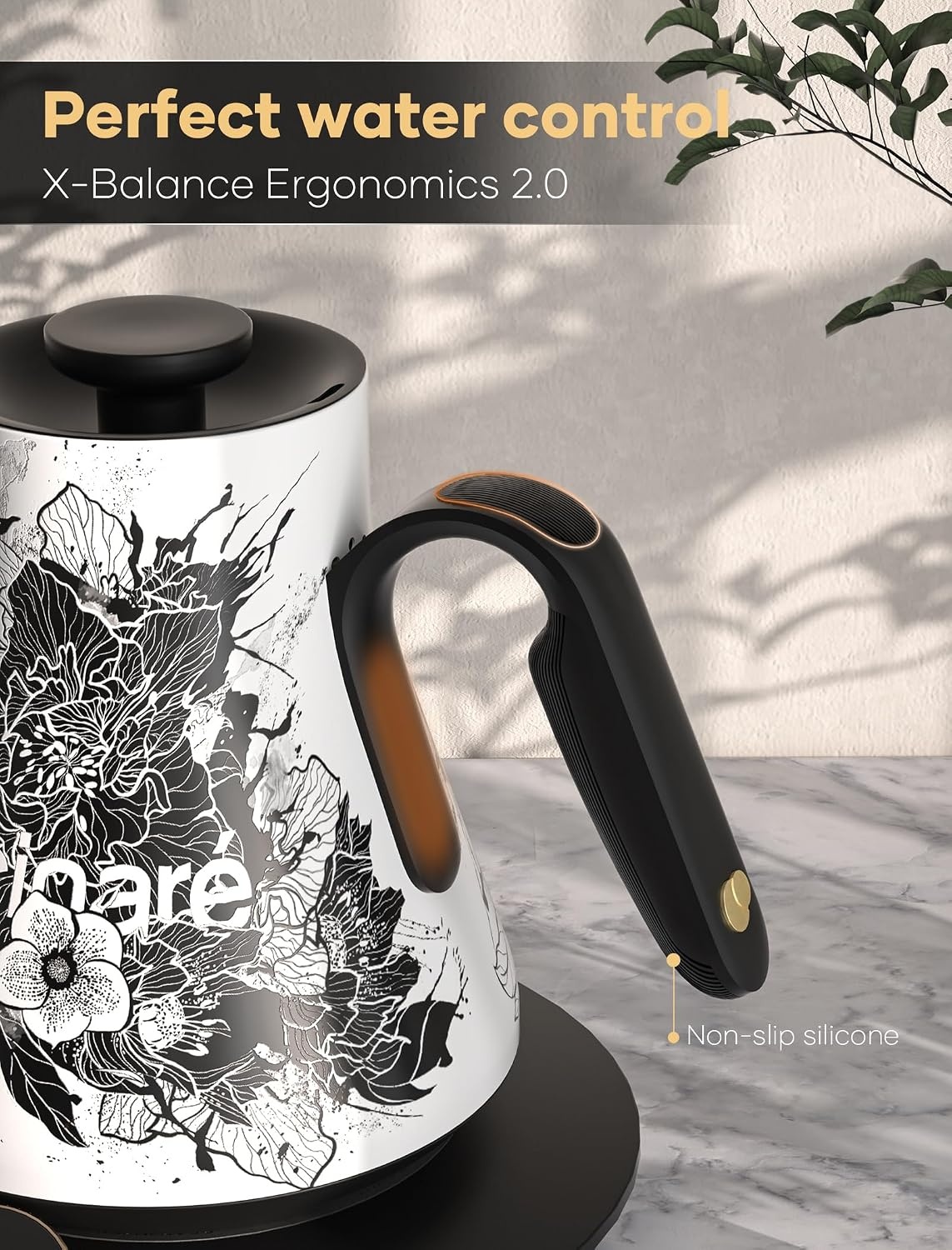 image:imageCocinare Artisan Collection Gooseneck Electric Kettle 05 Precise Temperature Control for PourOver Coffee amp Tea Quick Heating 1500W Stainless Steel Interior 09L ConfettiBlossom