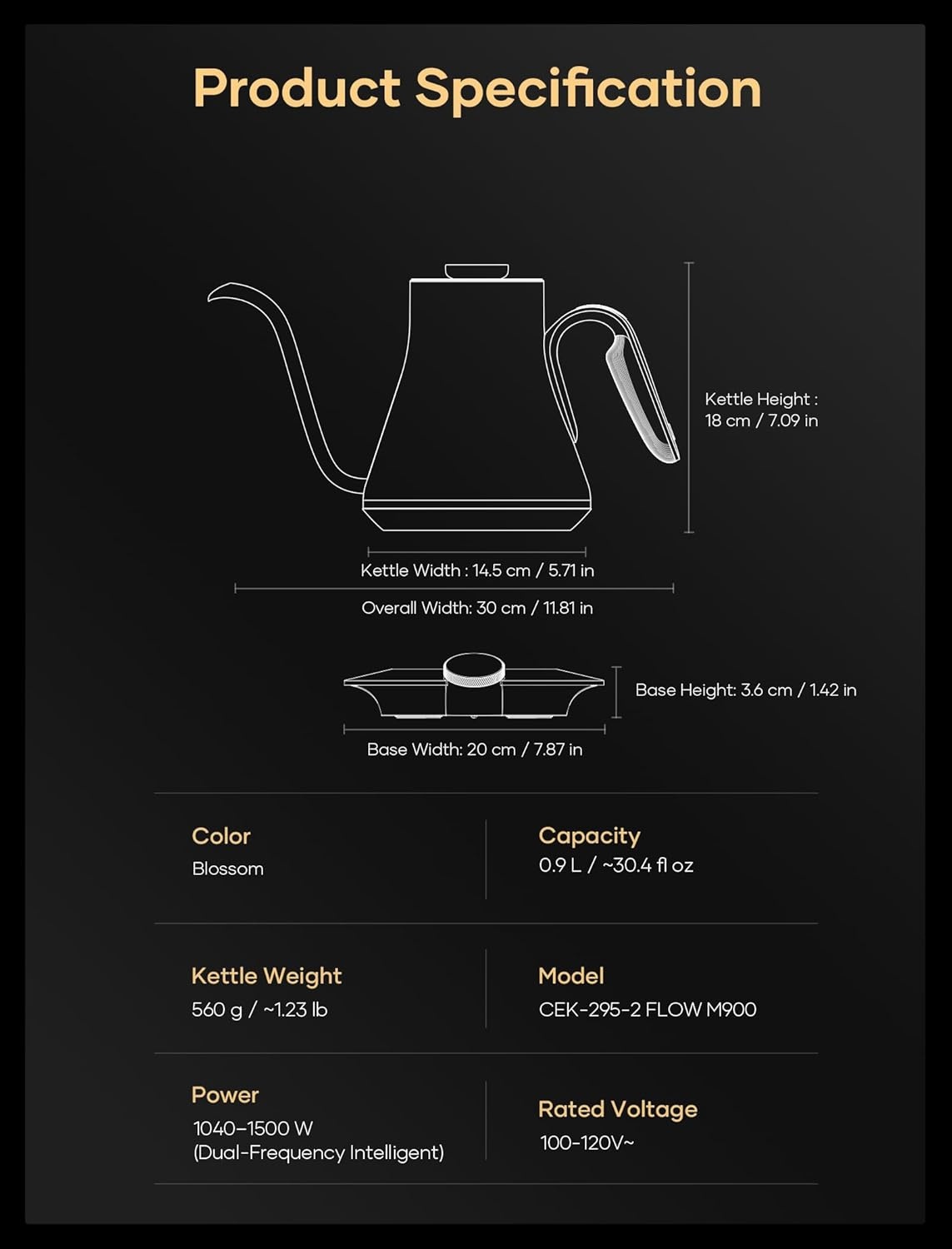 image:imageCocinare Artisan Collection Gooseneck Electric Kettle 05 Precise Temperature Control for PourOver Coffee amp Tea Quick Heating 1500W Stainless Steel Interior 09L ConfettiBlossom