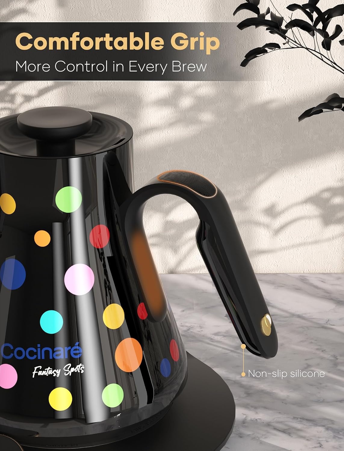image:imageCocinare Artisan Collection Gooseneck Electric Kettle 05 Precise Temperature Control for PourOver Coffee amp Tea Quick Heating 1500W Stainless Steel Interior 09L ConfettiConfetti