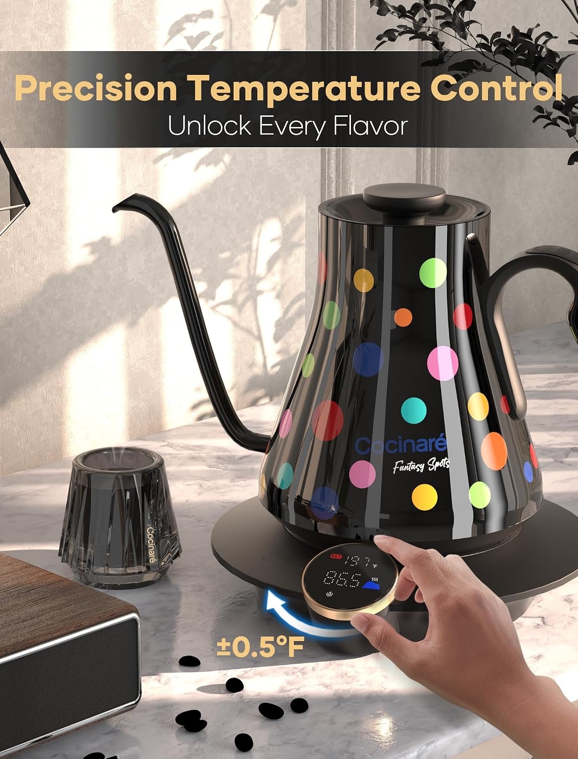 image:imageCocinare Artisan Collection Gooseneck Electric Kettle 05 Precise Temperature Control for PourOver Coffee amp Tea Quick Heating 1500W Stainless Steel Interior 09L ConfettiConfetti