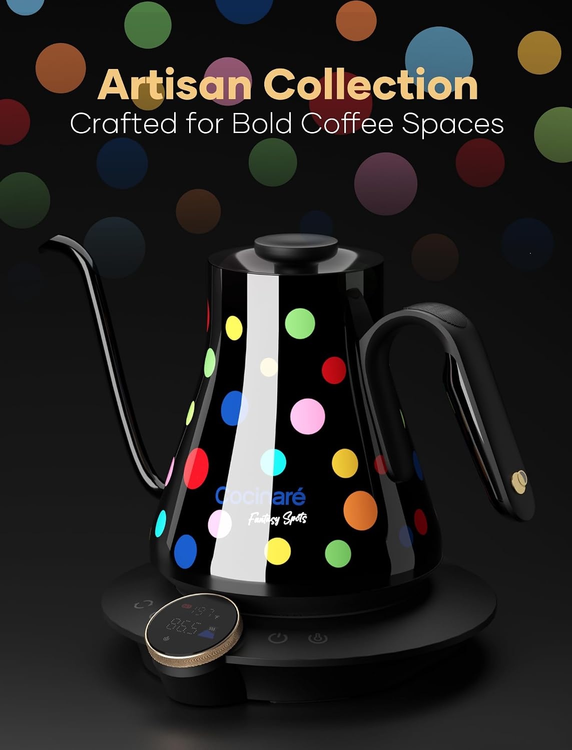 image:imageCocinare Artisan Collection Gooseneck Electric Kettle 05 Precise Temperature Control for PourOver Coffee amp Tea Quick Heating 1500W Stainless Steel Interior 09L ConfettiConfetti