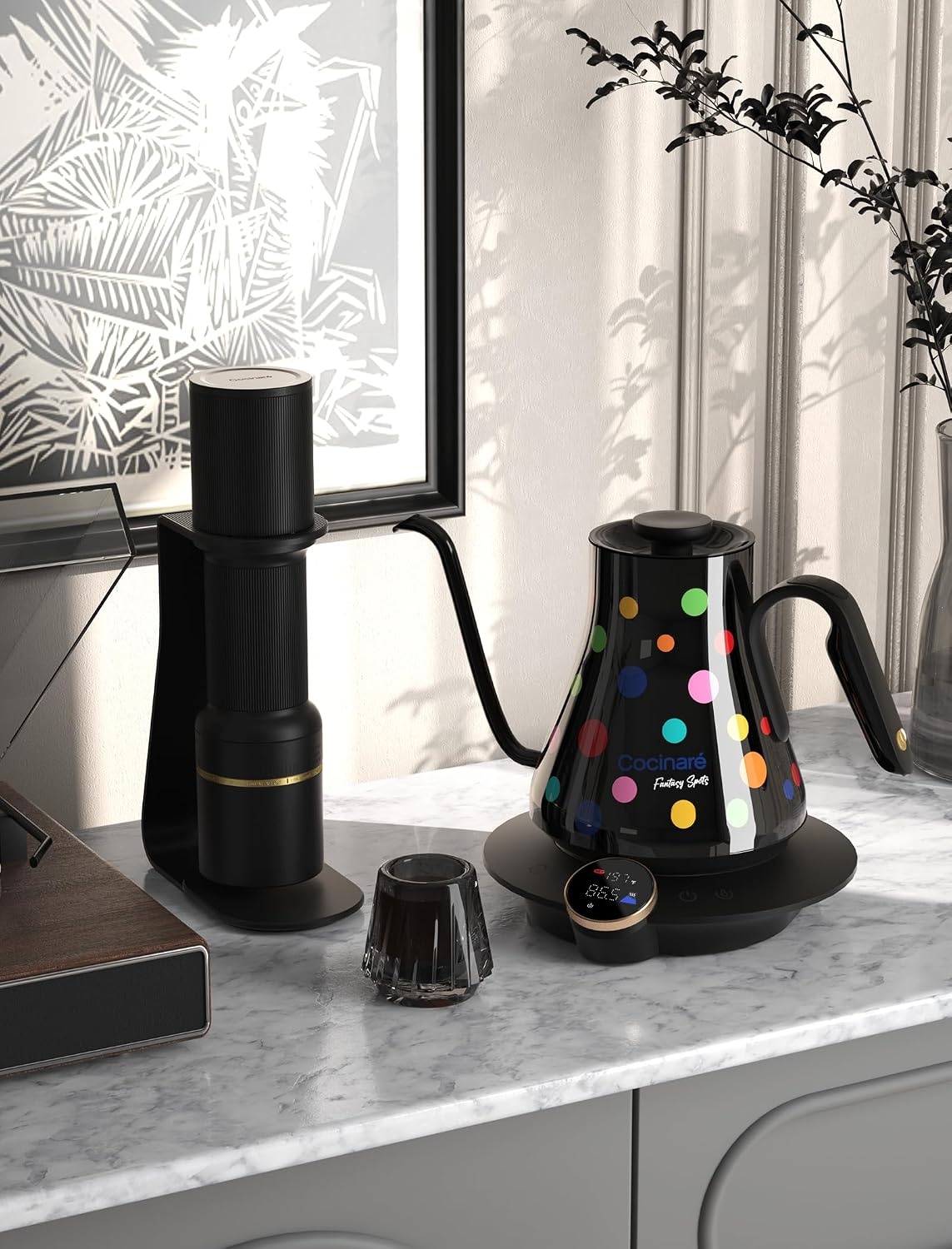 image:imageCocinare Artisan Collection Gooseneck Electric Kettle 05 Precise Temperature Control for PourOver Coffee amp Tea Quick Heating 1500W Stainless Steel Interior 09L ConfettiConfetti