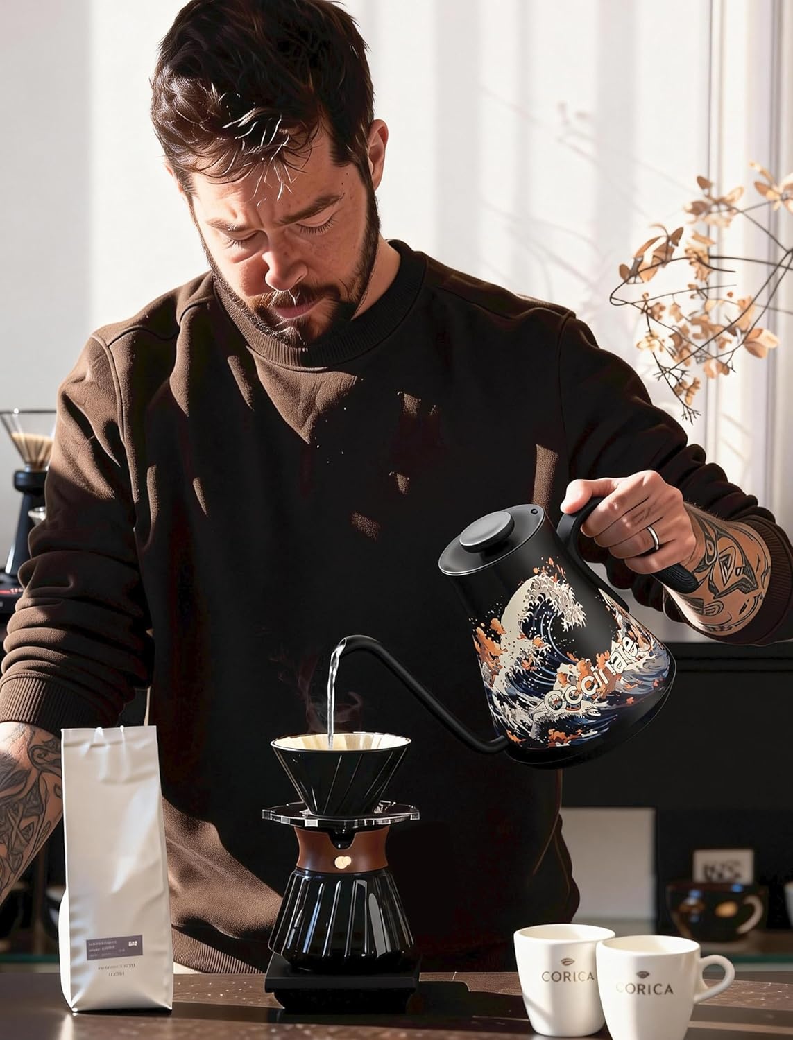 image:imageCocinare Artisan Collection Gooseneck Electric Kettle 05 Precise Temperature Control for PourOver Coffee amp Tea Quick Heating 1500W Stainless Steel Interior 09L ConfettiWave