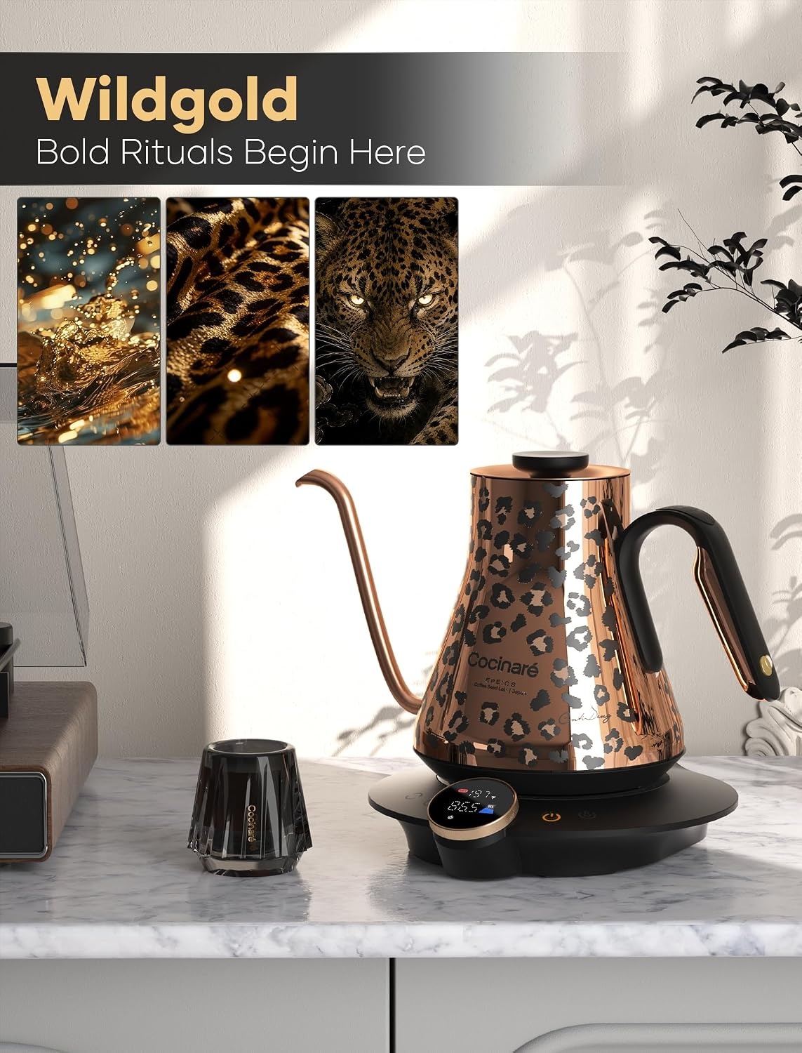 image:imageCocinare Artisan Collection Gooseneck Electric Kettle 05 Precise Temperature Control for PourOver Coffee amp Tea Quick Heating 1500W Stainless Steel Interior 09L ConfettiWild Gold