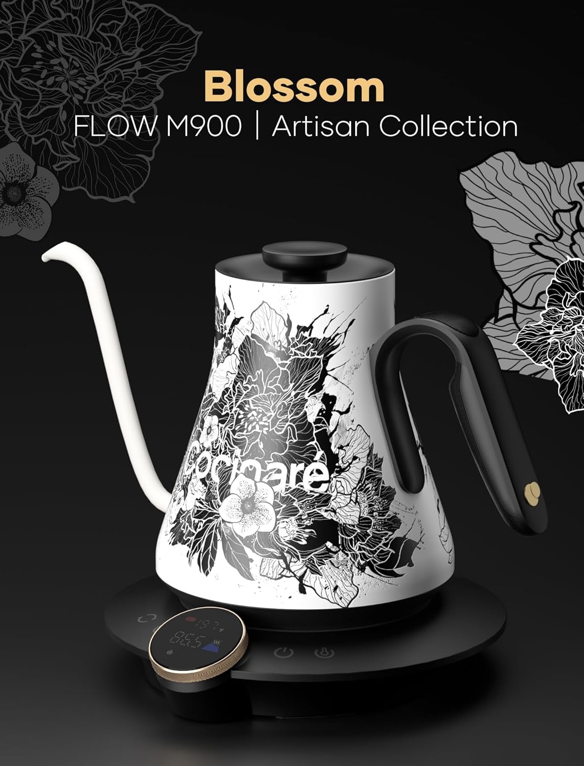 image:imageCocinare Artisan Collection Gooseneck Electric Kettle 05 Precise Temperature Control for PourOver Coffee amp Tea Quick Heating 1500W Stainless Steel Interior 09L ConfettiBlossom