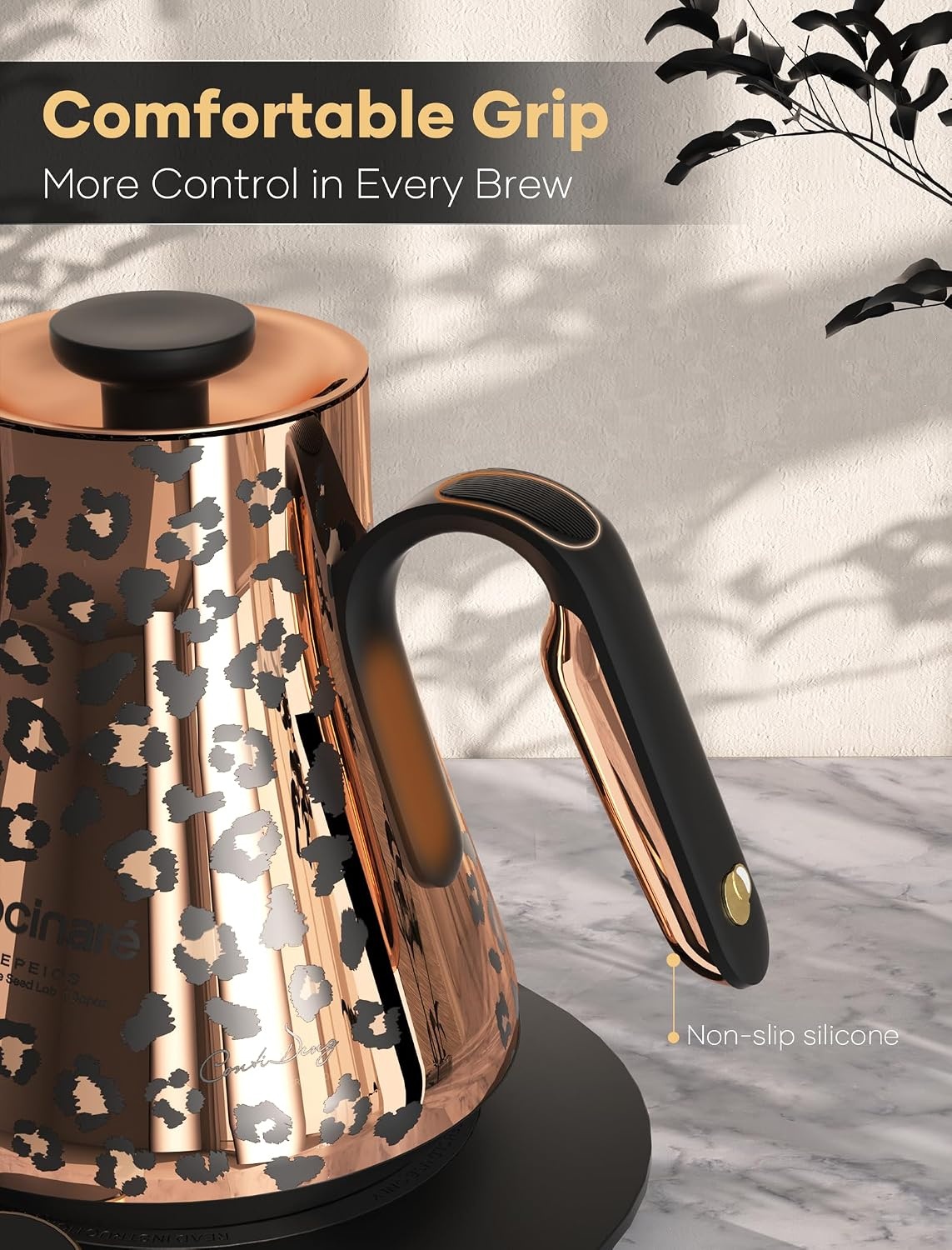 image:imageCocinare Artisan Collection Gooseneck Electric Kettle 05 Precise Temperature Control for PourOver Coffee amp Tea Quick Heating 1500W Stainless Steel Interior 09L ConfettiWild Gold